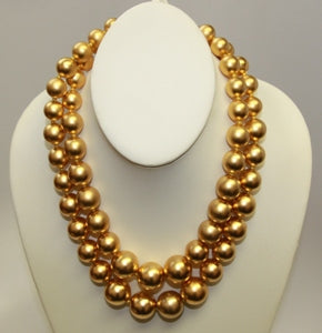 18" Jackie Onassis Two Row Satin Gold Bead Necklace