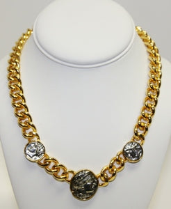 16" Polished Gold Chain With 3 Silver Coin Necklace