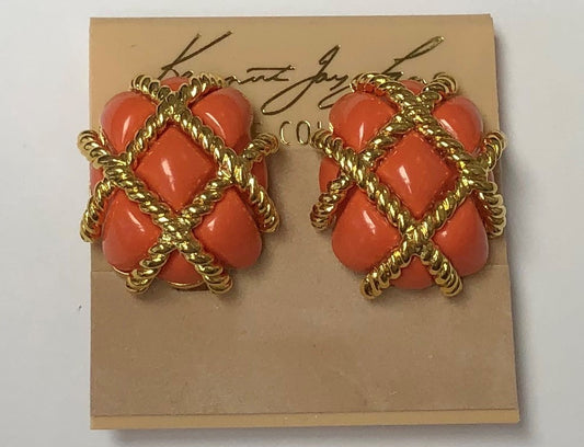 Gold Coral Quilted Clip Earring