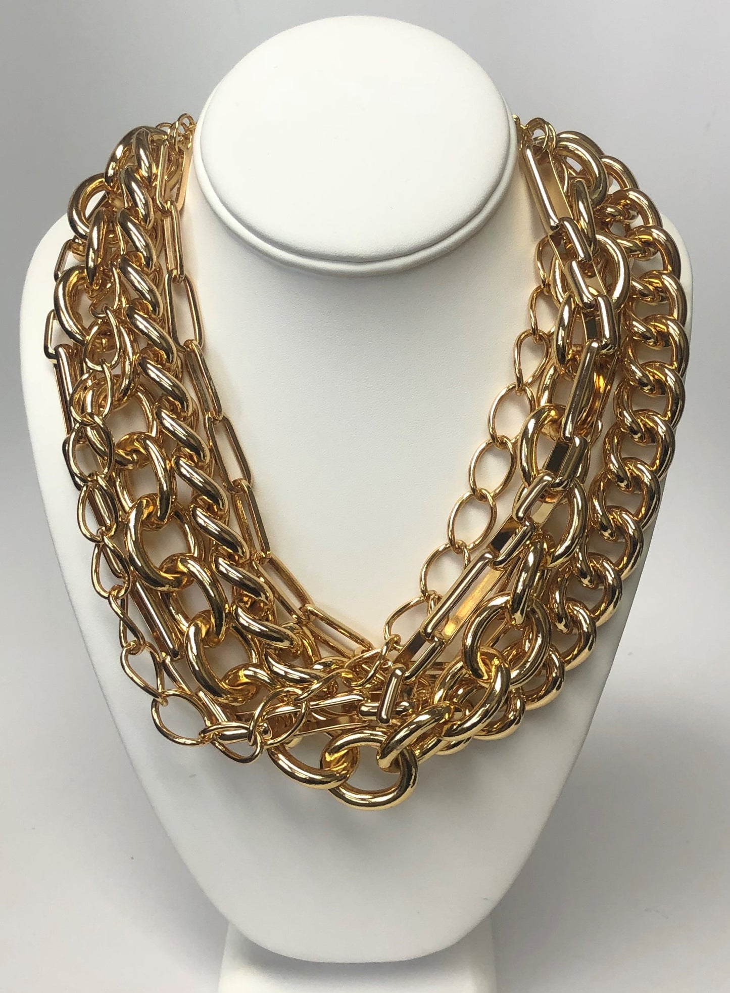 17.5" Gold 5 Row Multi Chain Link Necklace