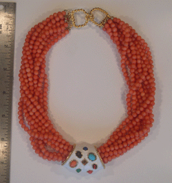 18" Ten Row Light Coral White and Multi Stone Slide Necklace