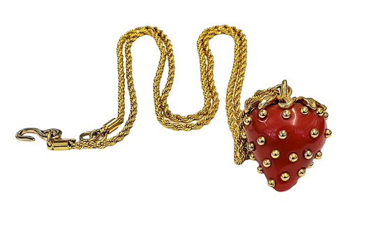 34" Gold Chain Red Strawberry Pendant Necklace