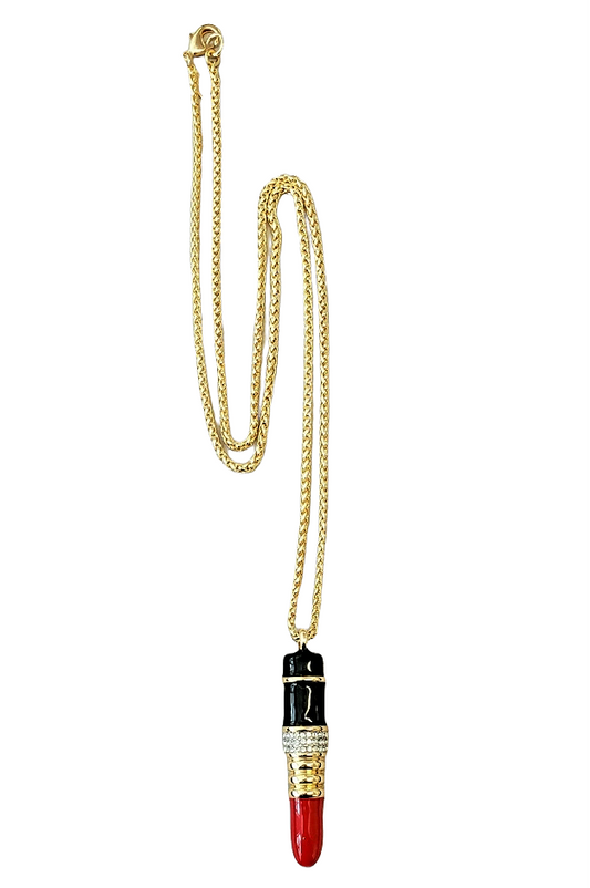 30" Gold Chain with Lipstick Pendant Necklace
