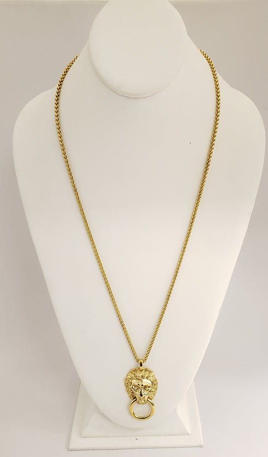 27" Gold With 2" Lion Head Pendant Necklace