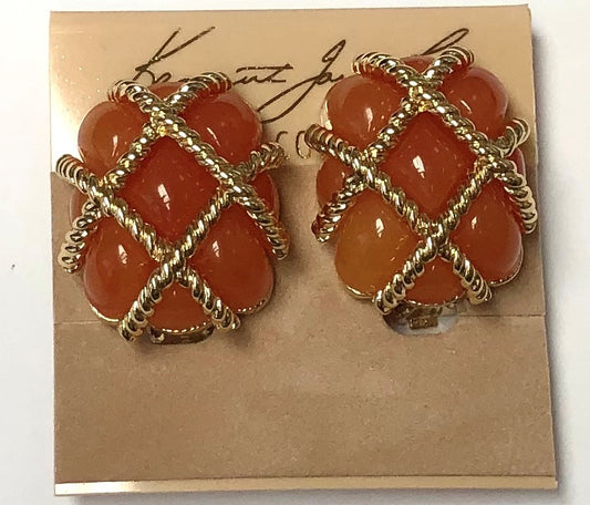 Gold Amber Quilted Clip Earring
