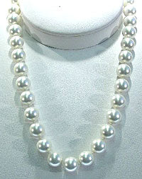 16" 10mm White Shell Pearl with Silver Crystal Clasp Necklace