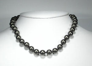 16" 10mm Gray Shell Pearl Silver and Crystal Clasp Necklace