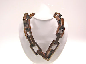 20" Dark Wood Rectangular Link Necklace