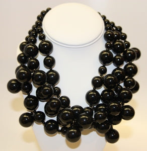 3row Black Bead Cluster Drop Necklace