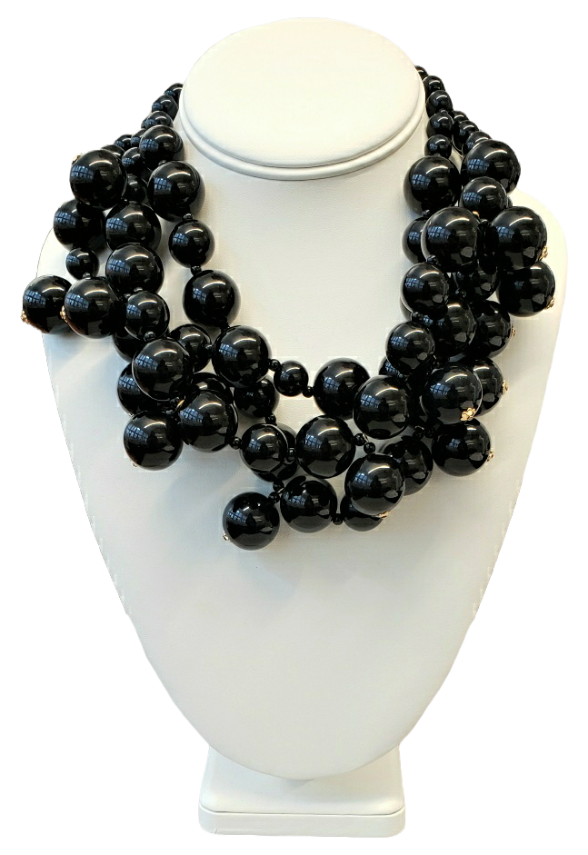 3row Black Bead Cluster Drop Necklace