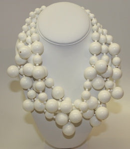 3row White Bead Cluster Drop Necklace