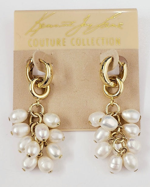 Gold Hoop with Fresh Water Pearl Cluster Drop Pierced Earring