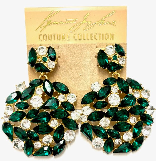 Crystal and Emerald Round Drop Pierced Earring