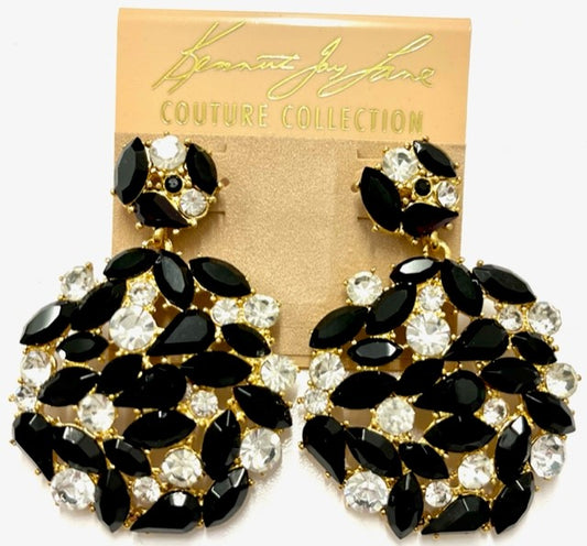 Crystal and Jet Round Drop Pierced Earring