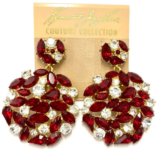 Crystal and Ruby Round Drop Pierced Earring