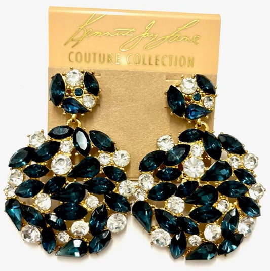 Crystal and Sapphire Round Drop Pierced Earring