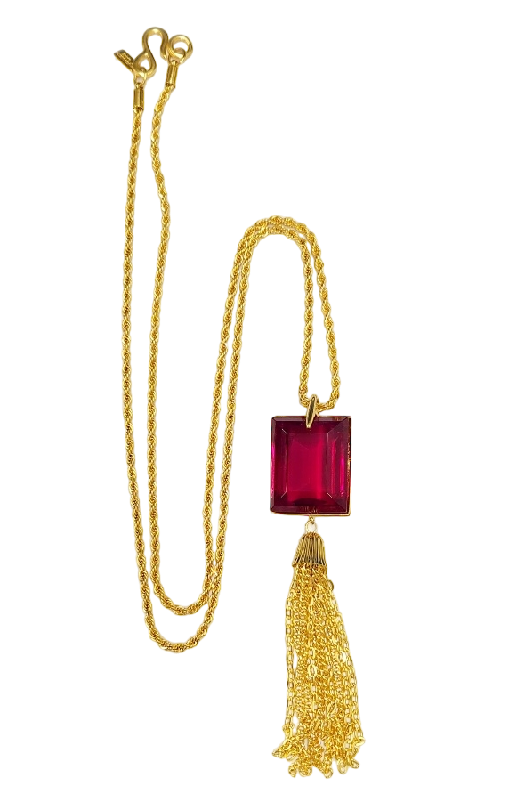 33" Ruby With Gold Chain Tassel  Necklace