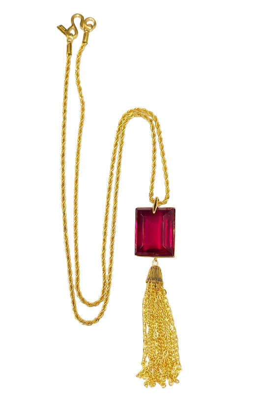 33" Ruby With Gold Chain Tassel  Necklace