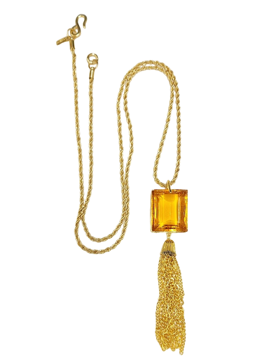 33" Topaz with Gold Chain Tassel Necklace