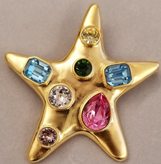 Satin Gold Star Pin With Pastel Gems