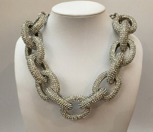 Silver Crystal Large Link Necklace