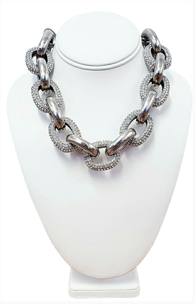 Silver Crystal Large Link Necklace