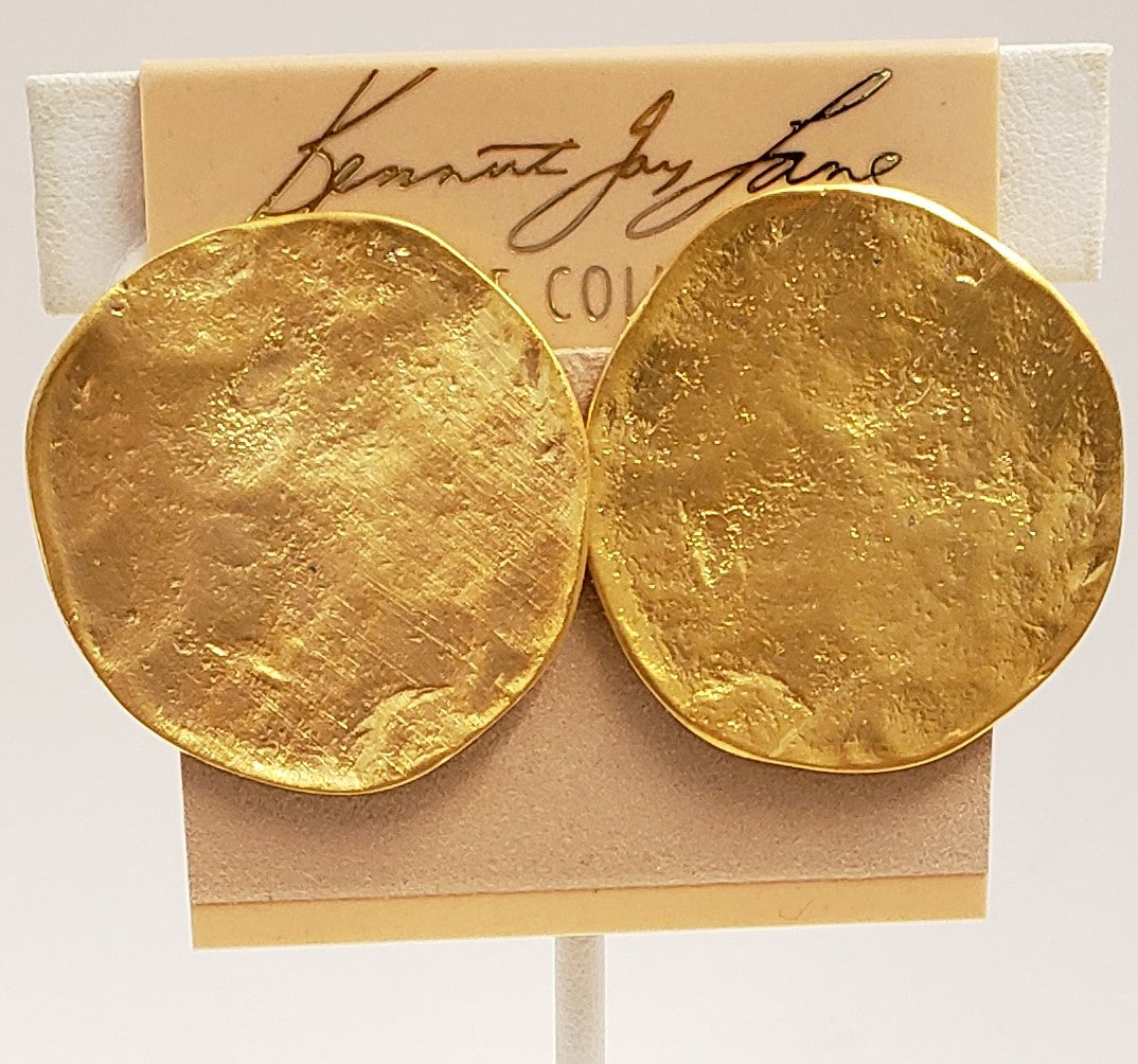 Large Satin Gold Hammered Coin Button Clip Earring