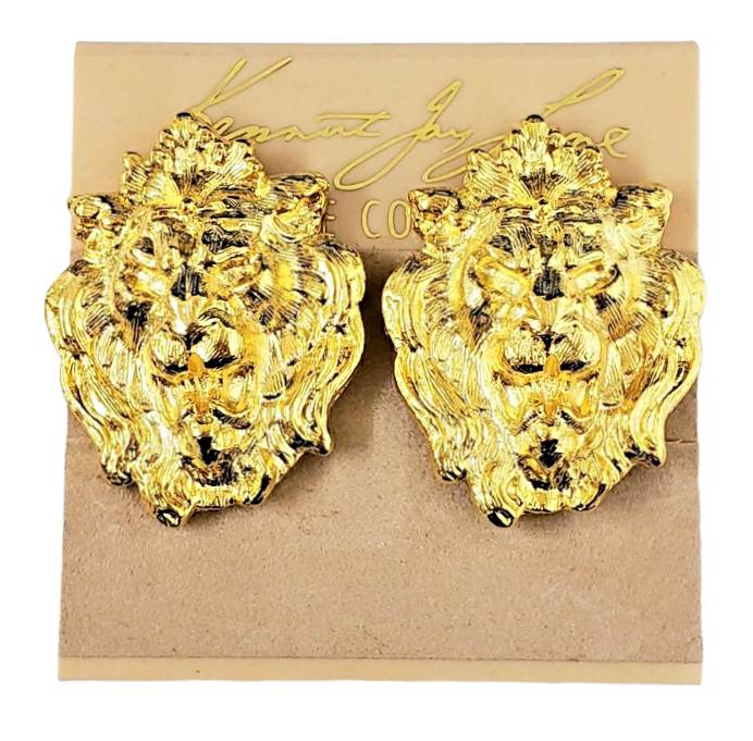 Gold Lion Head Clip Earring