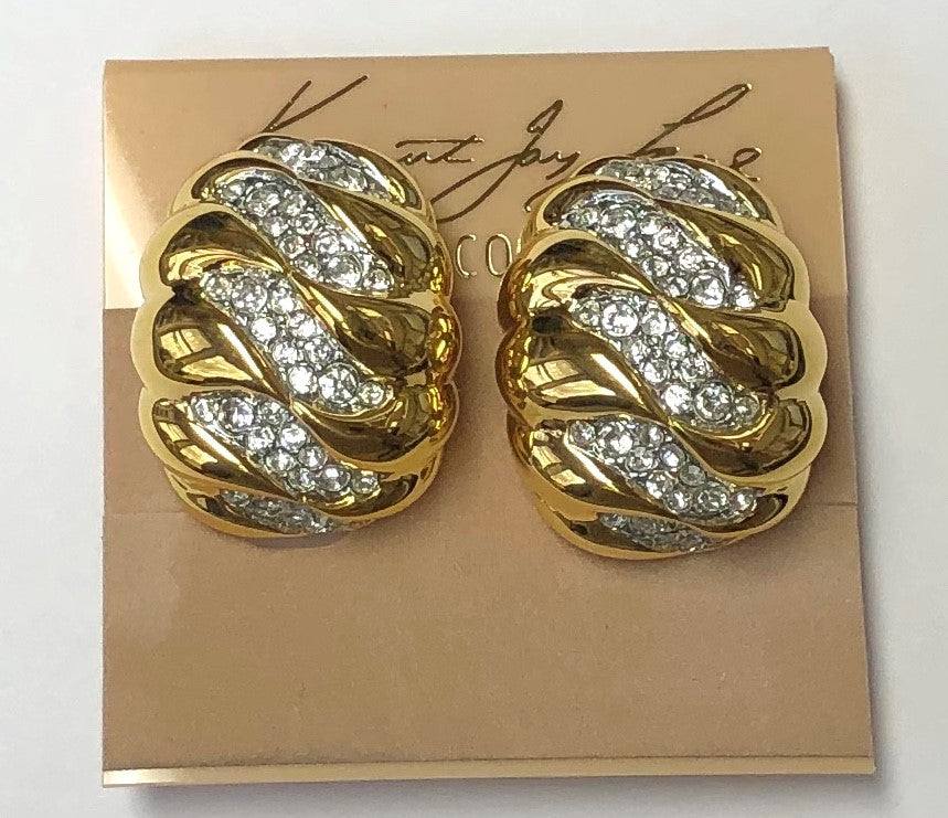 Gold Crystal Wave Dome Clip Earring