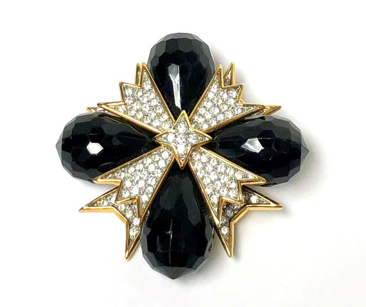 Gold Crystal Black Cross Pin