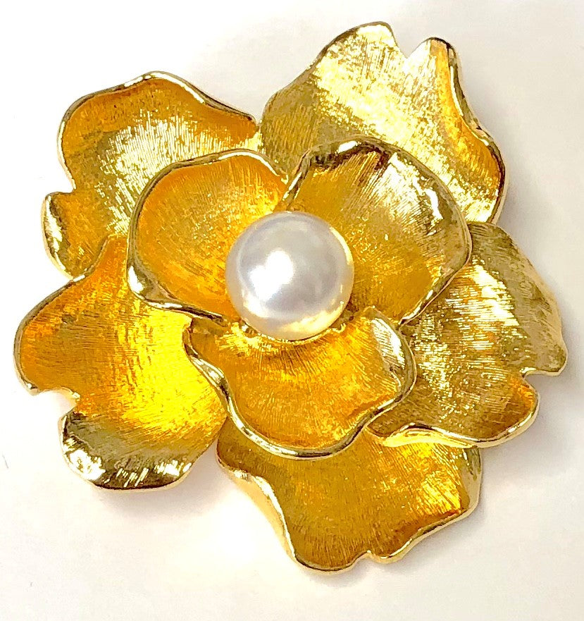 Gold With Pearl Center Flower Pin