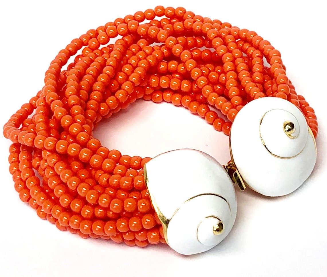 Gold White Shell Clasp With15 row Coral Beads Bracelet