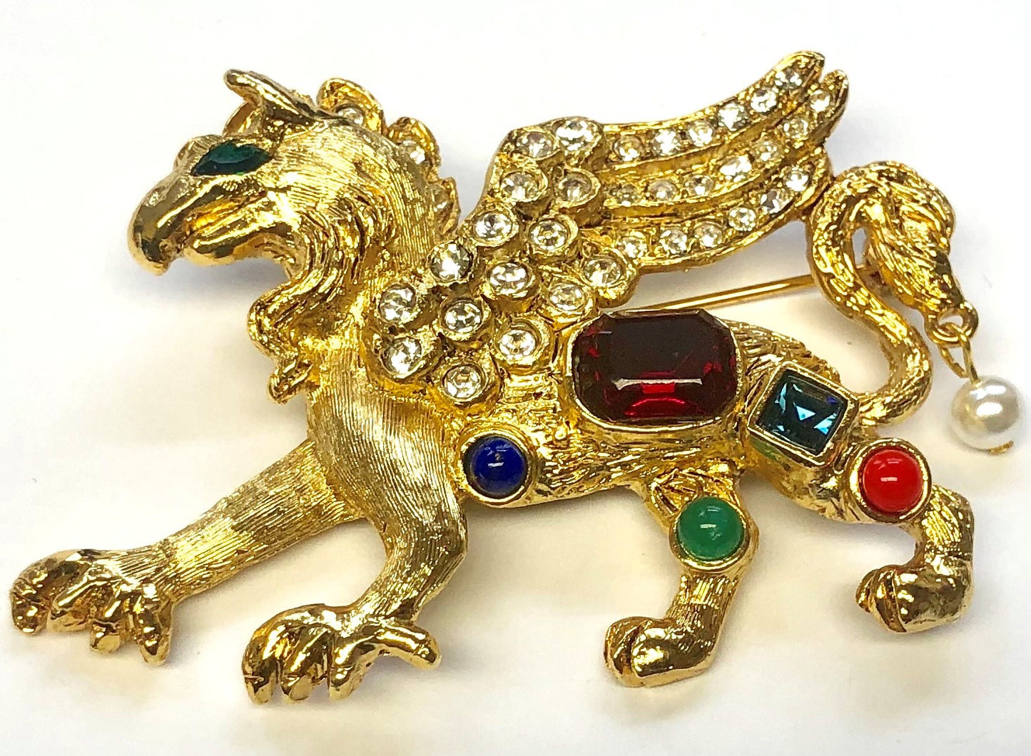 Gold With Multi Stones And Crystals Dragon Pin