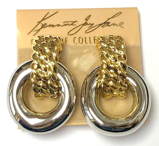 Gold Top And Rhodium Bottom Doorknocker Clip Earring