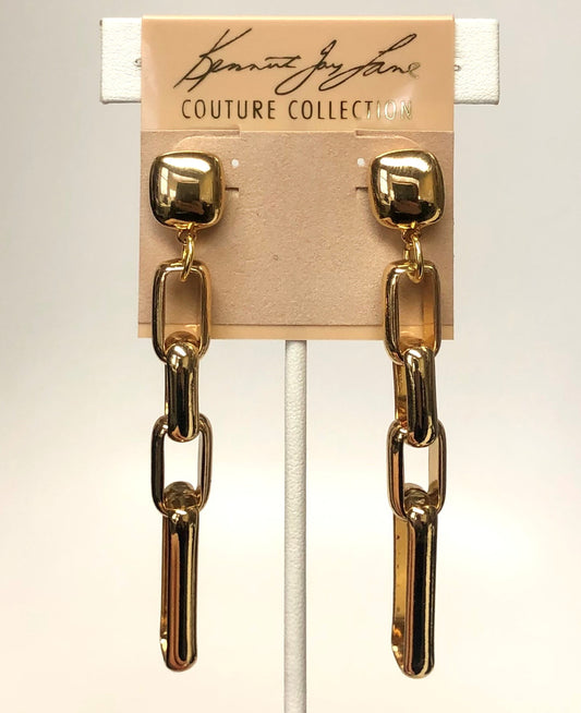 Gold Square Top With 4 Rectangular Links Pierced Earring