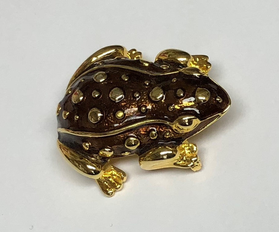 Gold Dark Brown Enamel Transparent Frog Pin