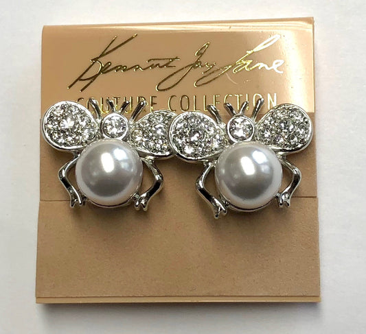 Rhodium Crystal Pearl Bug Clip Earring