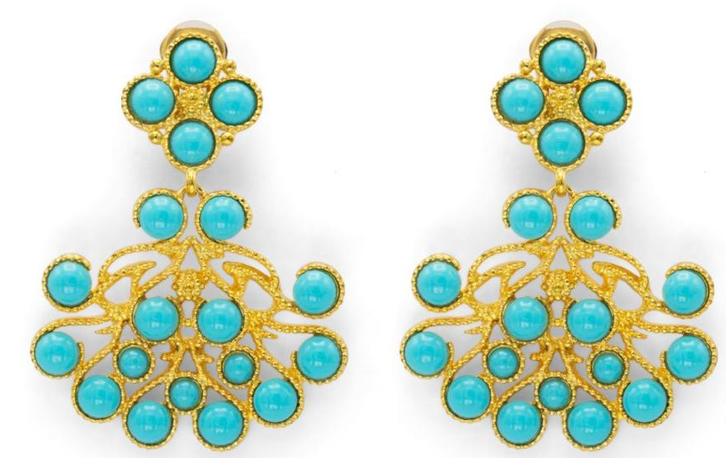 gold-turquoise cab openwork drop pierced ear