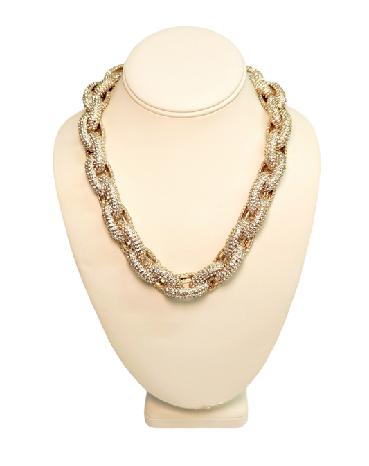 18" Gold with Crystal Open Oval Link Chain Necklace