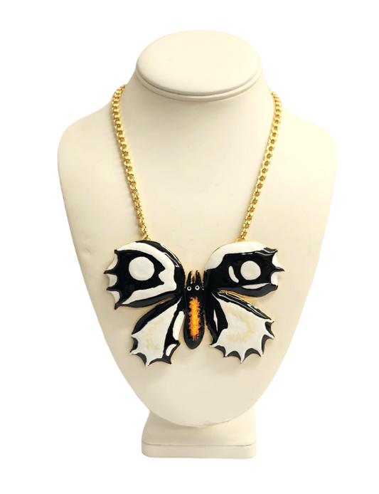Gold Chain with Black- White & Orange Butterfly Necklace