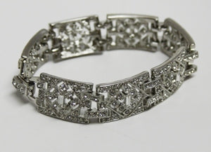 Silver And Crystal Wide Deco Link Bracelet