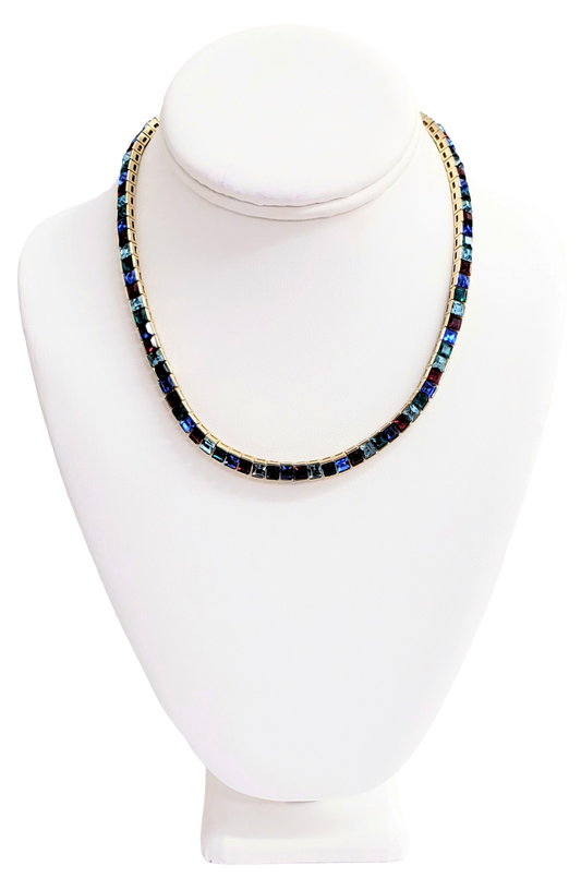 16 1-2" Gold with Multi Color Stones Slide Lock Clasp Necklace