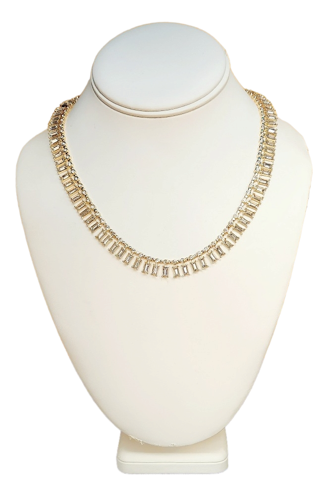 17" Gold With Round Crystal Baguette S Hook Necklace