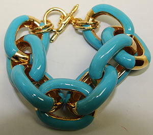 Turquoise Enamel Chain Link Toggle Bracelet