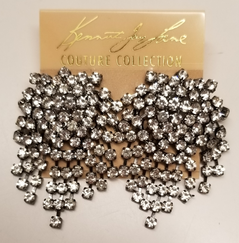 Gunmetal- crystal cluster pierced earring