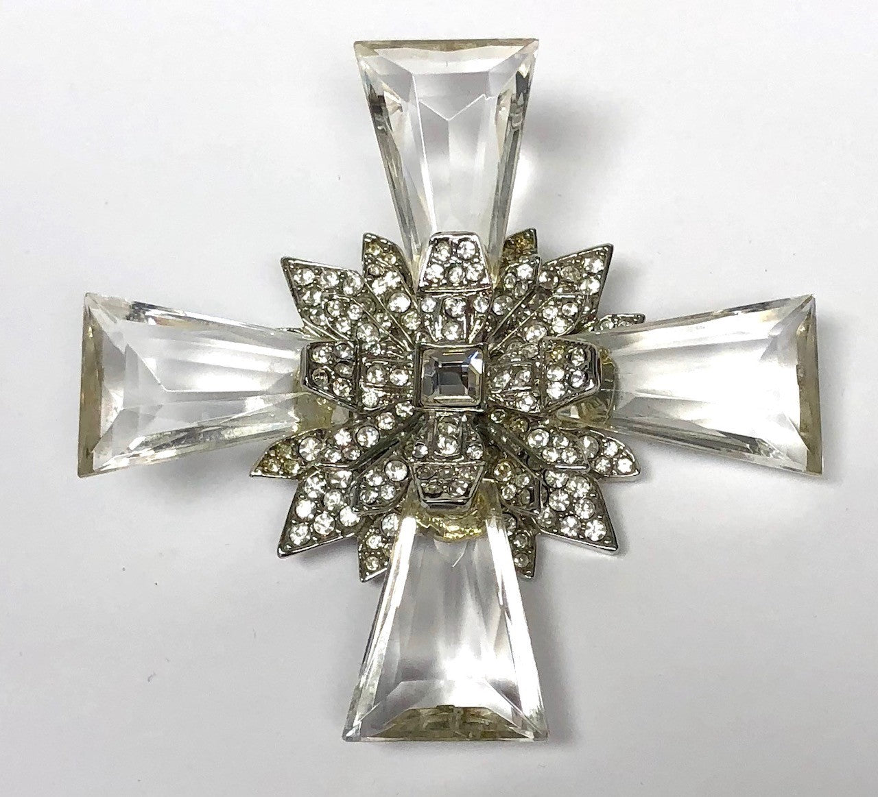 Silver Crystal Clear Maltese Cross Pin