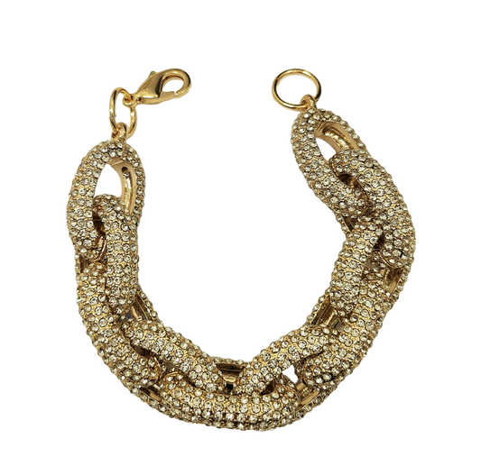 8" Gold with Crystal Open Oval Link Chain Bracelet