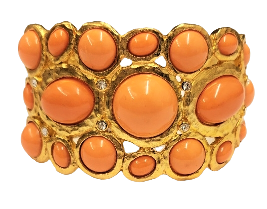 Satin Gold with Crystal Coral Cabochons Cuff