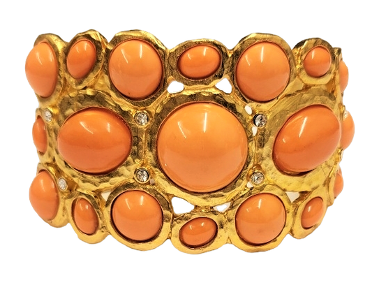 Satin Gold with Crystal Coral Cabochons Cuff
