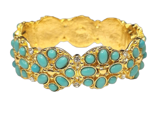 Gold Rhinestone with Turquoise Cabochons Magnetic Clasp Bracelet